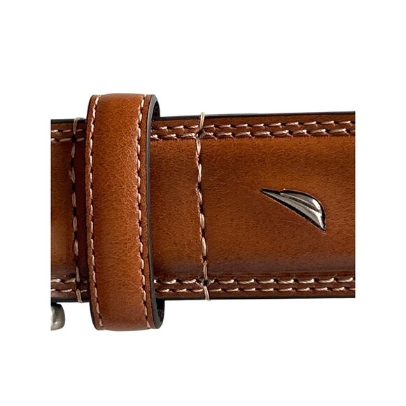 Nautica Mens Brown Leather Belt With Silver Buckle Size 36 Classic Preppy - Picture 7 of 8